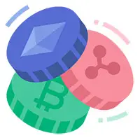 3 colorful crypto coins