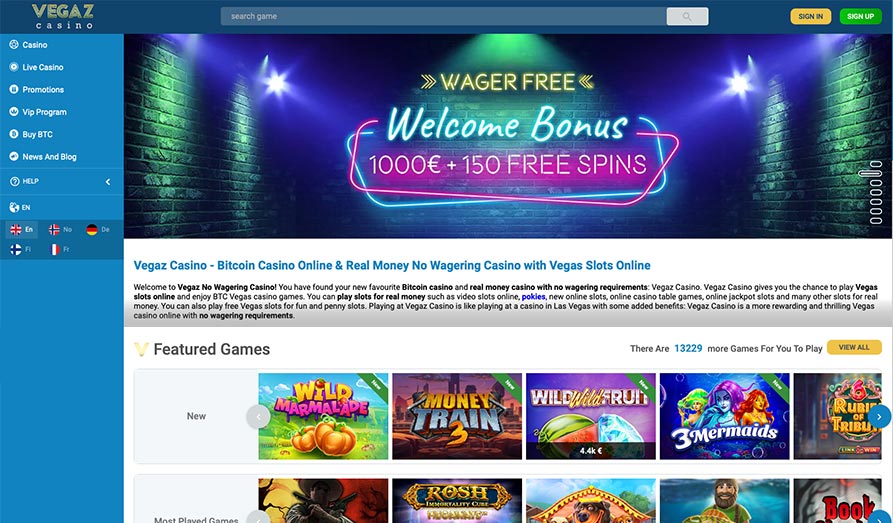 Main screenshot image for Vegaz Casino