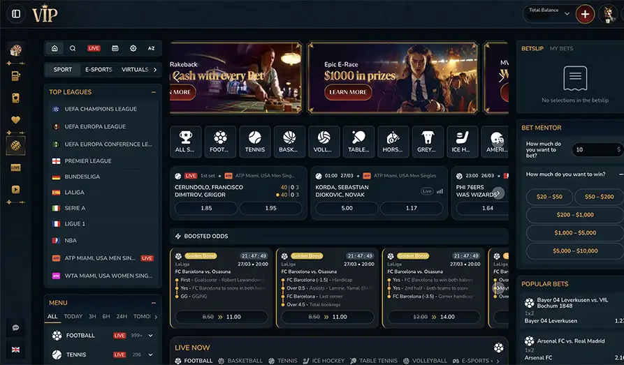 VIP Casino Sportsbook Landscape screenshot image #1 for VIP Casino IO