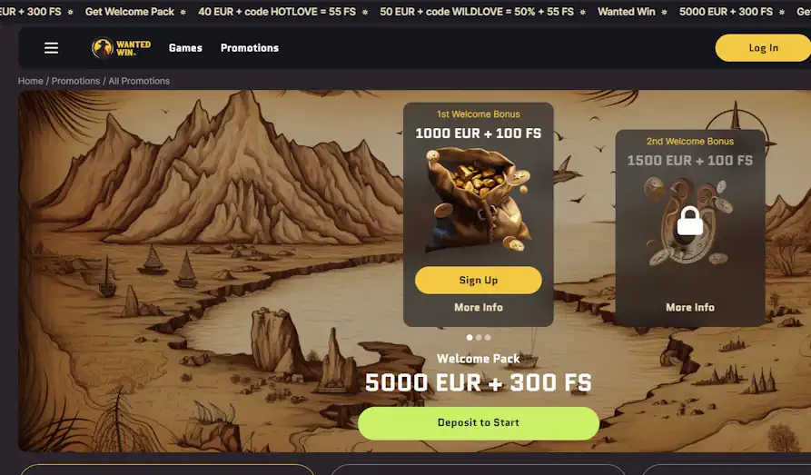 Wanted Win Casino promotions Landscape screenshot image #1 for Wanted Win Casino