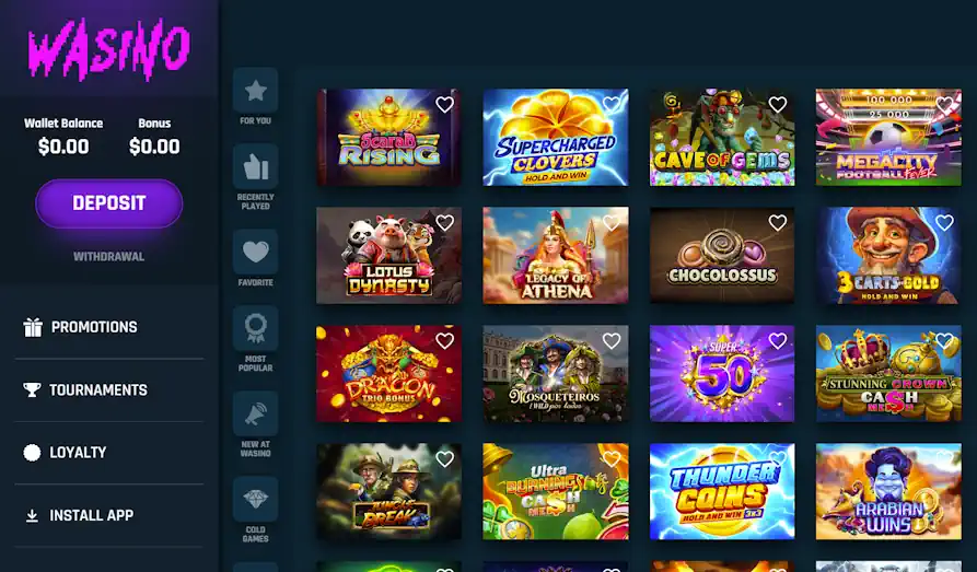 Wasino game lobby Screenshot image #2 for Wasino Casino