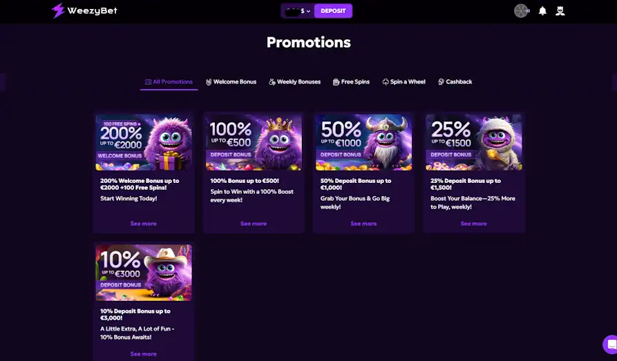 Weezy Casino Promotions Screenshot image #3 for Weezy Bet