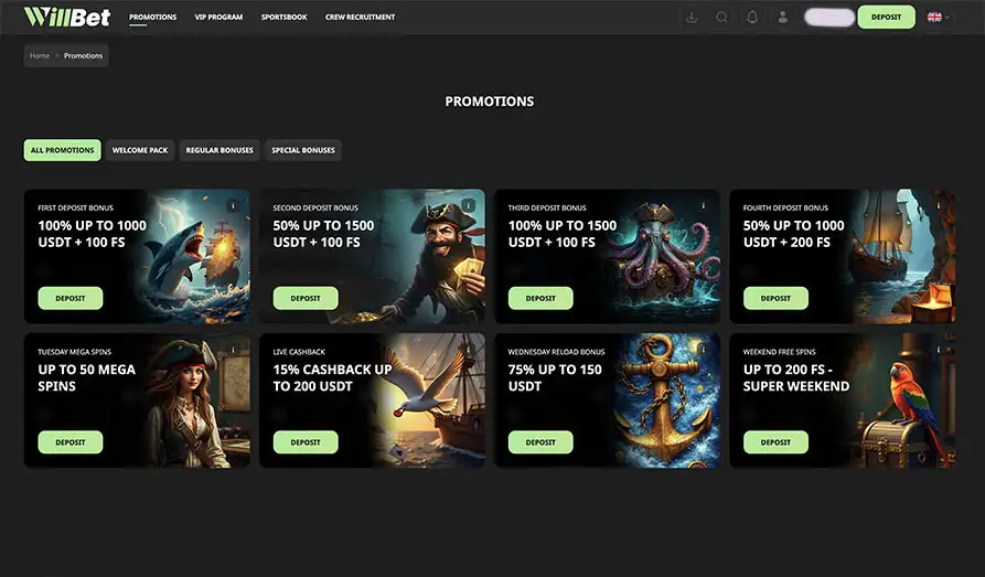 Willbet bonuses Landscape screenshot image #1 for Willbet Casino