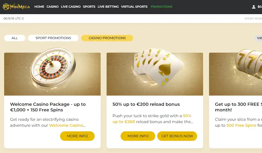 Win Mega Casino promo offers Landscape screenshot image #1 for Win Mega Casino
