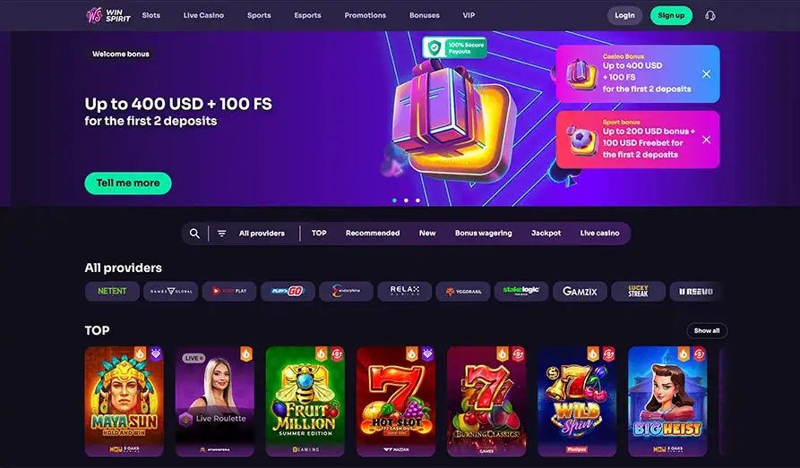 Main screenshot image for Win Spirit Casino
