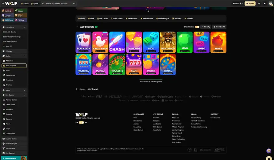 Wolf IO Original Games Landscape screenshot image #1 for Wolf IO Casino