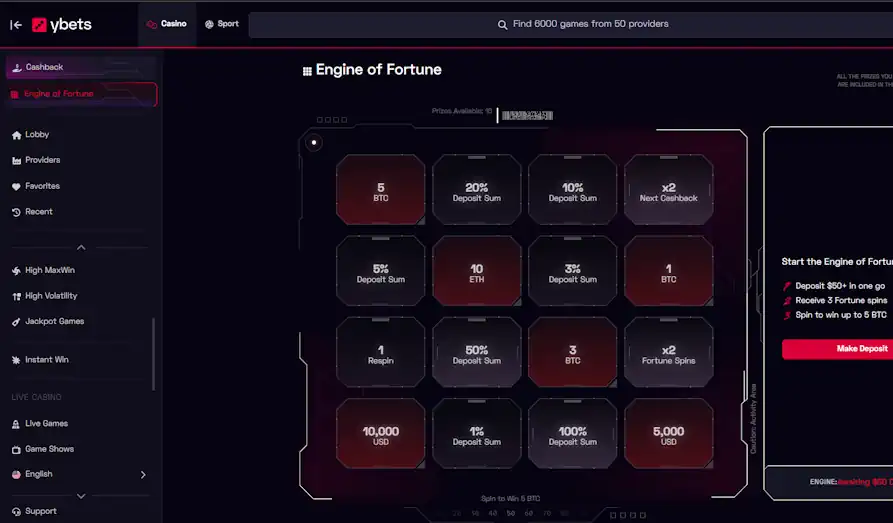 Ybets Casino gamification module Landscape screenshot image #1 for Ybets Casino