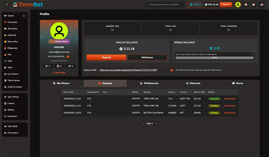 Casino Deposit Received