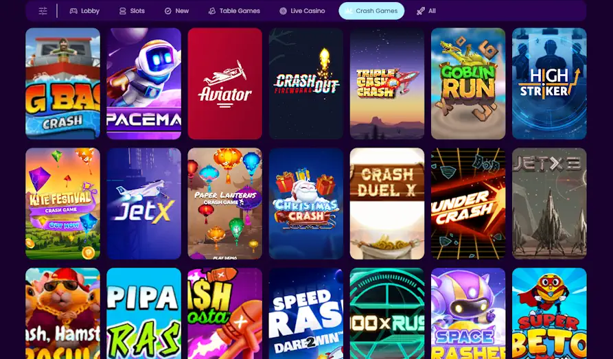 Zinkra Casino crash games Landscape screenshot image #1 for Zinkra Casino