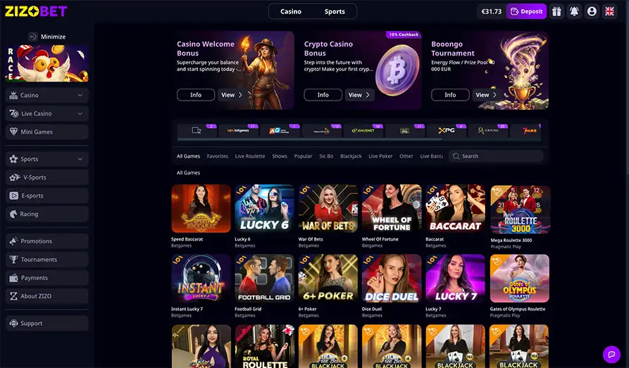 Zizobet Live Casino Landscape screenshot image #1 for Zizo Bet