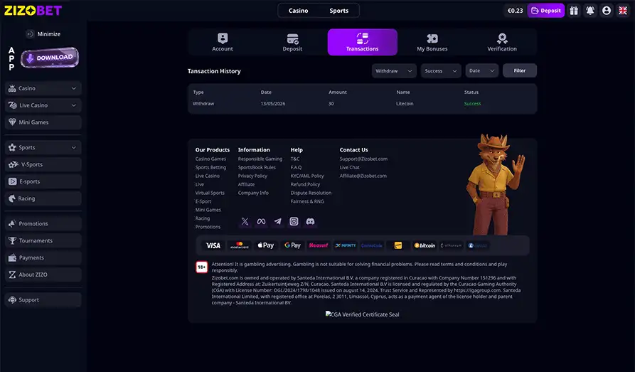 Casino Withdrawal Sent